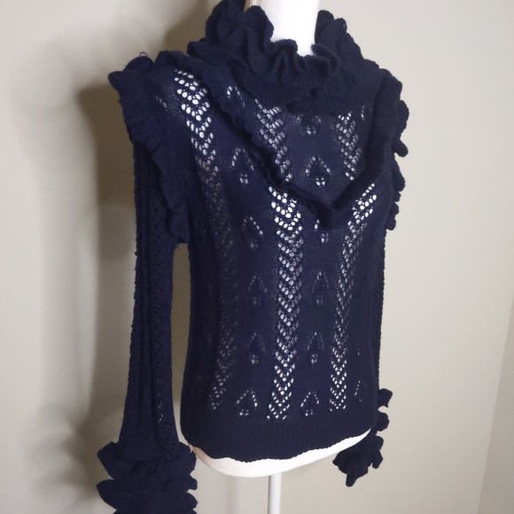Glamorous Navy Blue Ruffle Sweater Long Sleeve Pullover Women’s Size 8 NWT - Picture 8 of 12